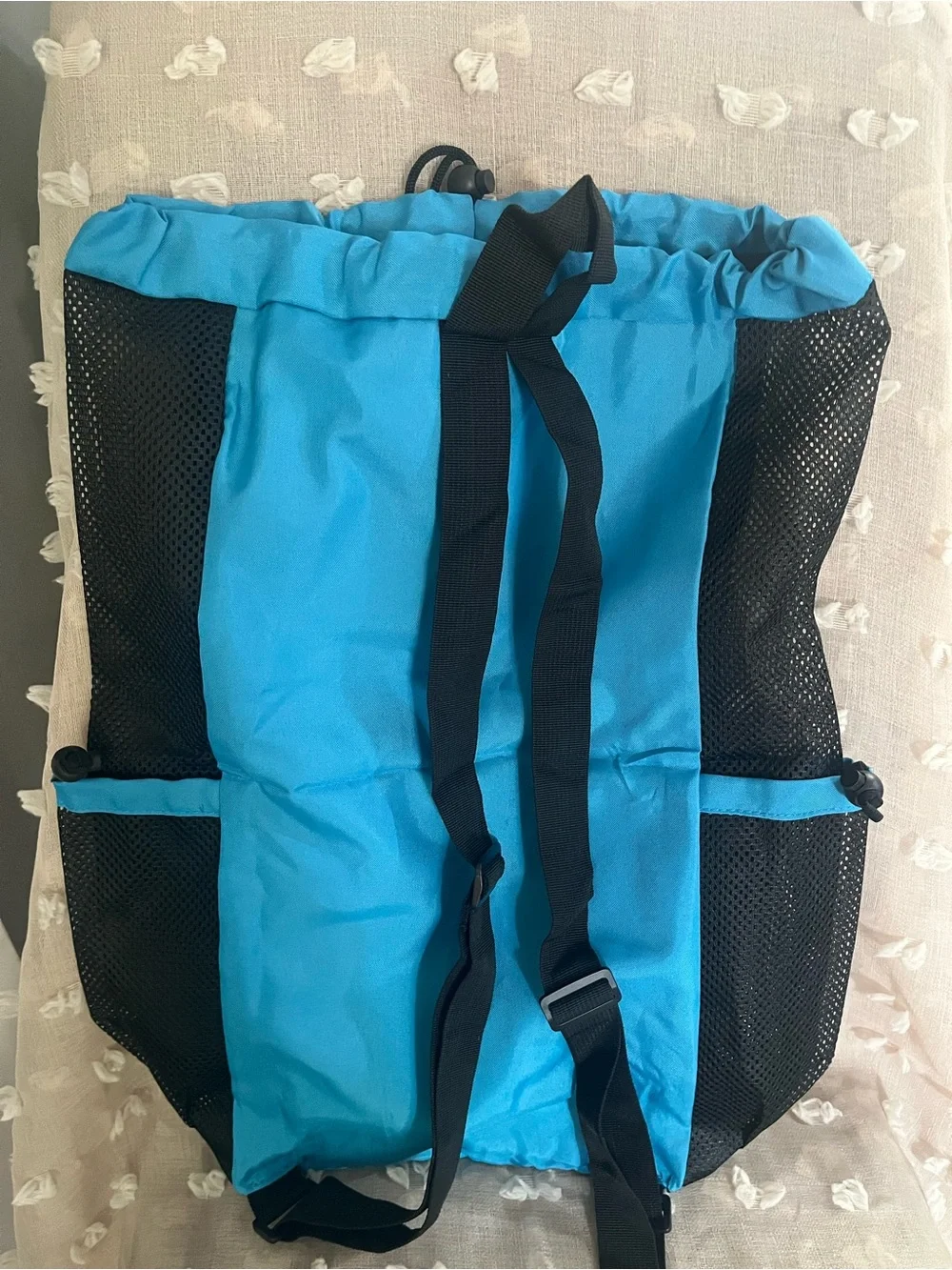 Mesh Drawstring Backpack with Front Pocket - Black & Bright Blue
